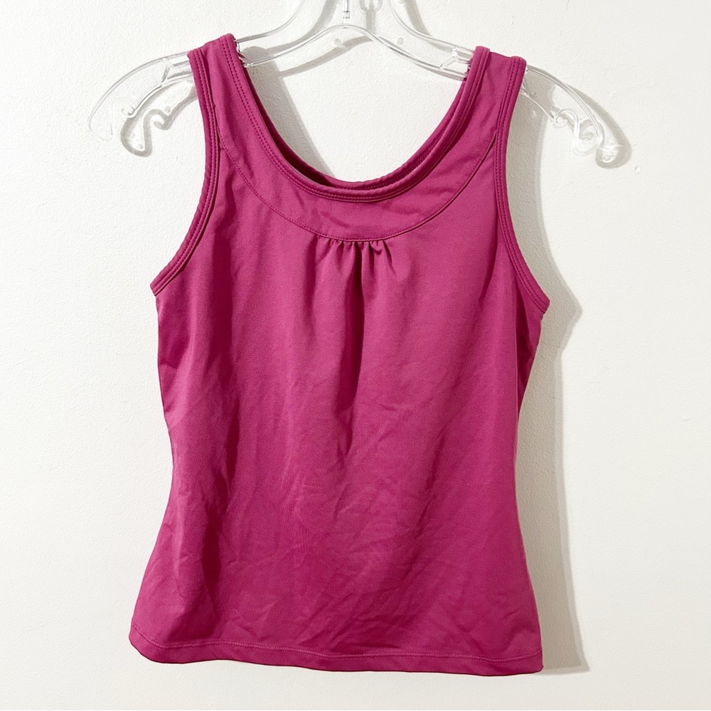 Avia Scoop Neck / Back Sleeveless Gathered Front Workout Run Tank Top Raspberry